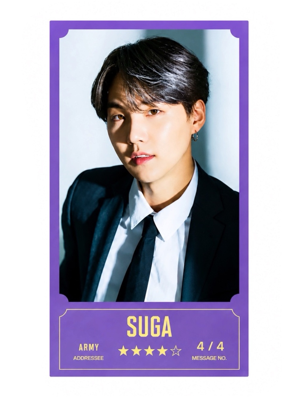 BTS BANG BANG CON THE LIVE SUGA 4/4 MESSAGE CARD - BRAND NEW